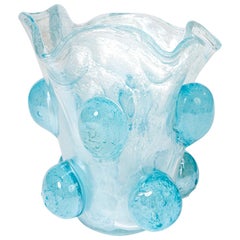 Modern Italian Murano Glass Vase Turquoise Colored with Surreal Impressional