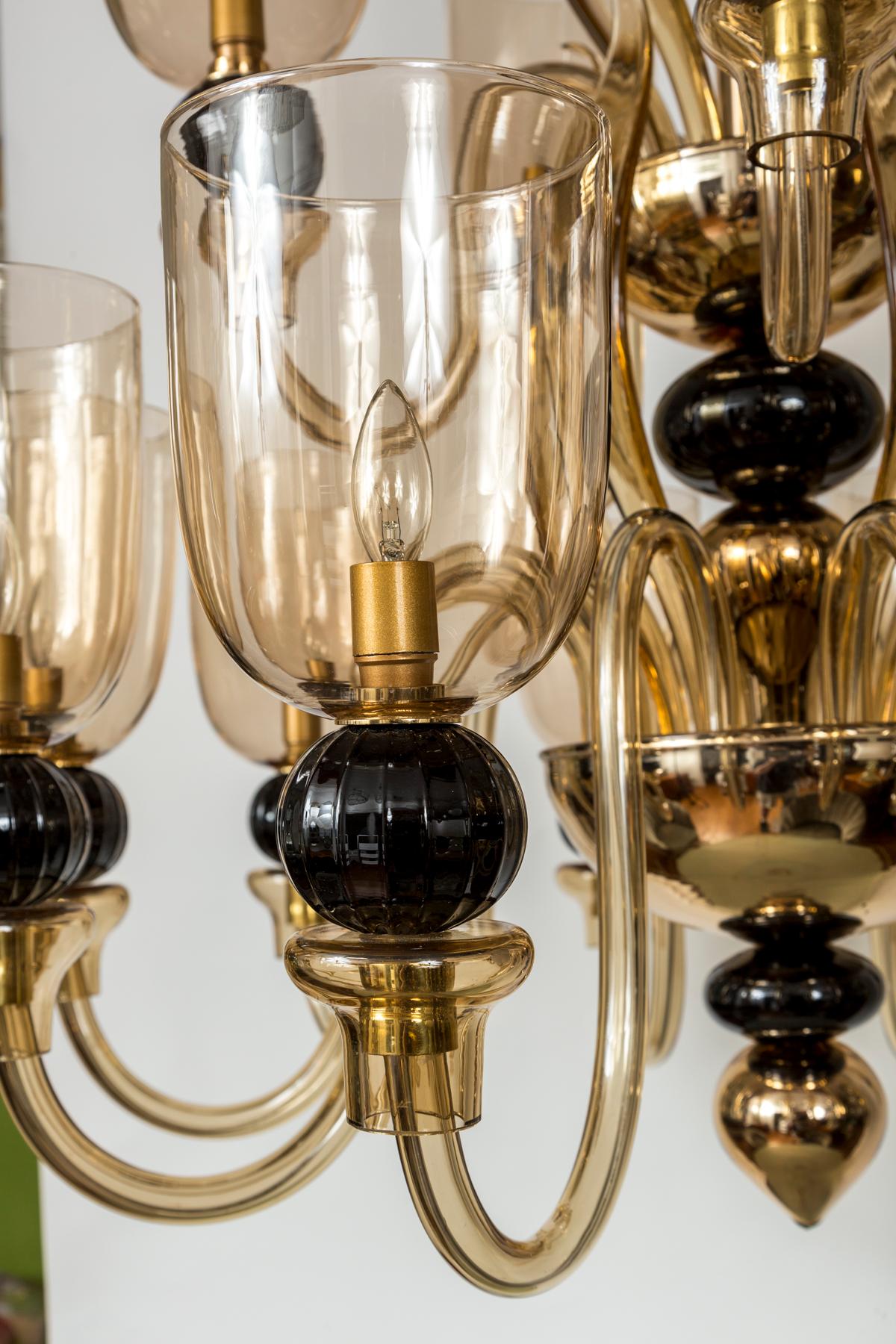 Lustre moderne italien à deux étages à quinze bras en verre de Murano par Seguso en vente 5