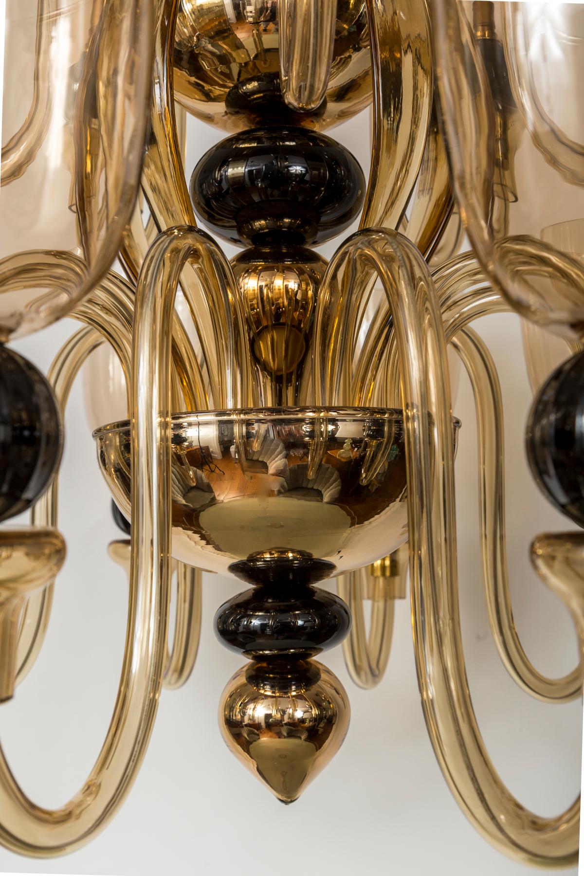 Lustre moderne italien à deux étages à quinze bras en verre de Murano par Seguso en vente 6