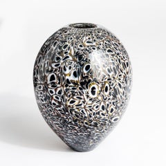 Vase moderne italien en verre de Murano Murrine en bronze noir-blanc-bronze de Paolo Crepax