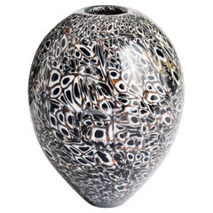 Modern Italian Murrine Murano Glass Vase in Black-White-Bronze by Paolo Crepax