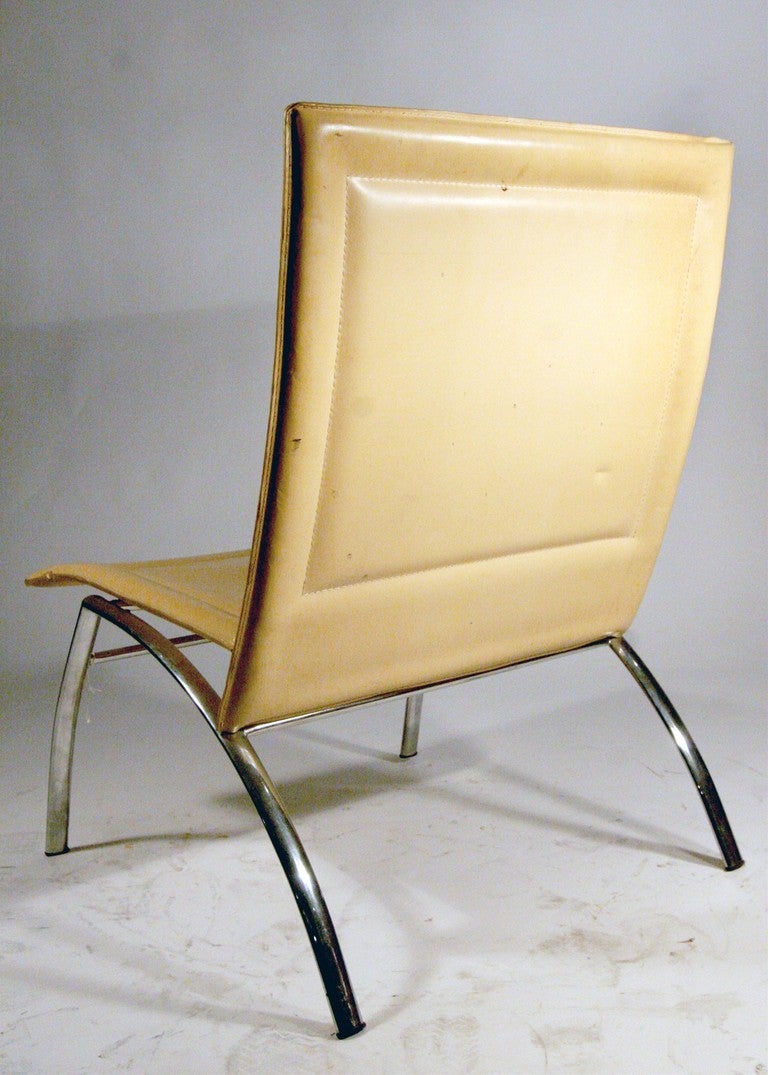 Modern Chrome Tubular Italian Occasional Chair, Pair  In Good Condition In Van Nuys, CA