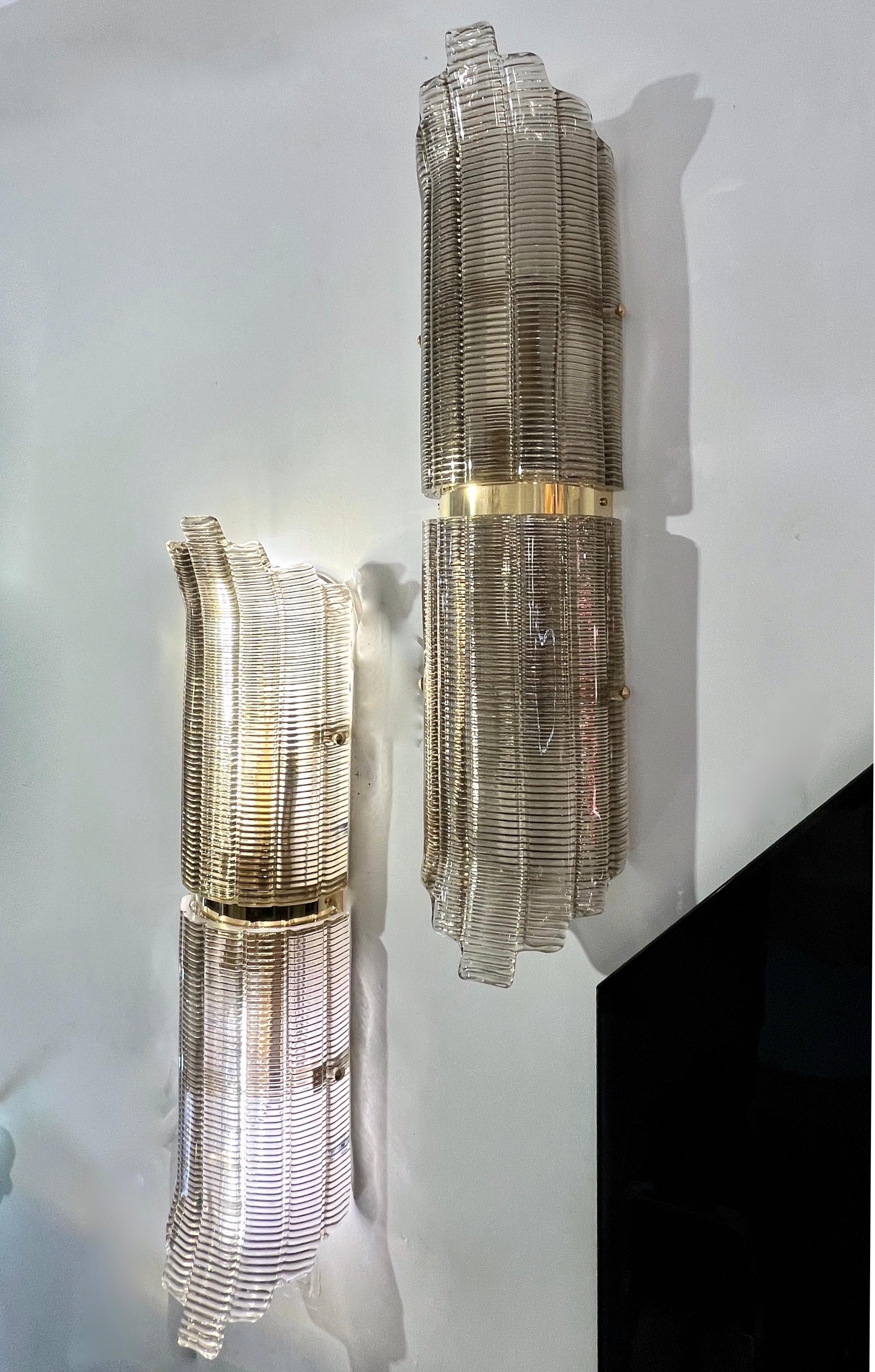 Coppia di lampade da parete/soffitto in ottone con vetro di Murano fumé in vendita 4
