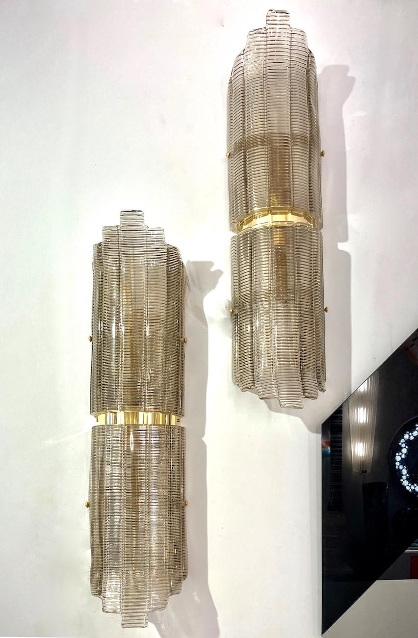 Coppia di lampade da parete/soffitto in ottone con vetro di Murano fumé in vendita 6