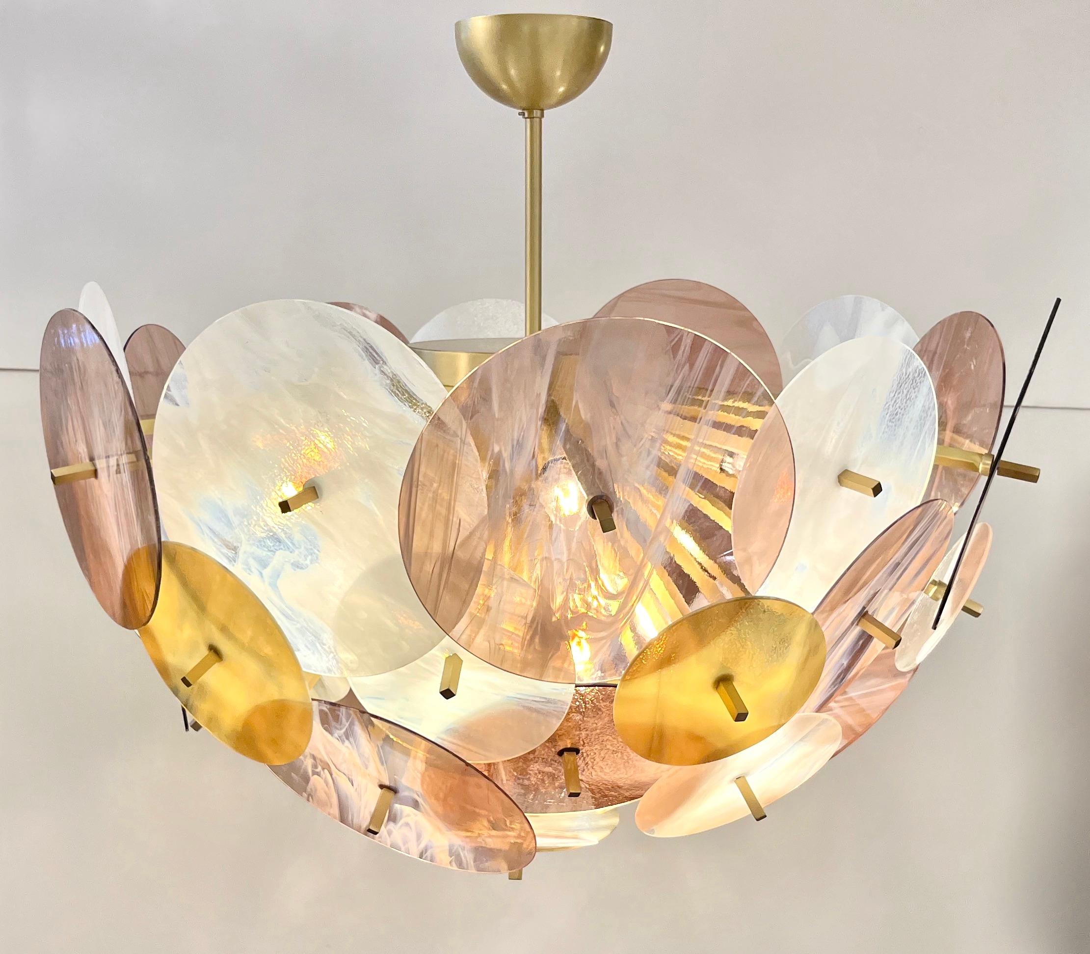 Moderner italienischer Sputnik-Einbaubeleuchtung aus pastellfarbenem, rosa, gelbem und weißem Muranoglas im Angebot 2
