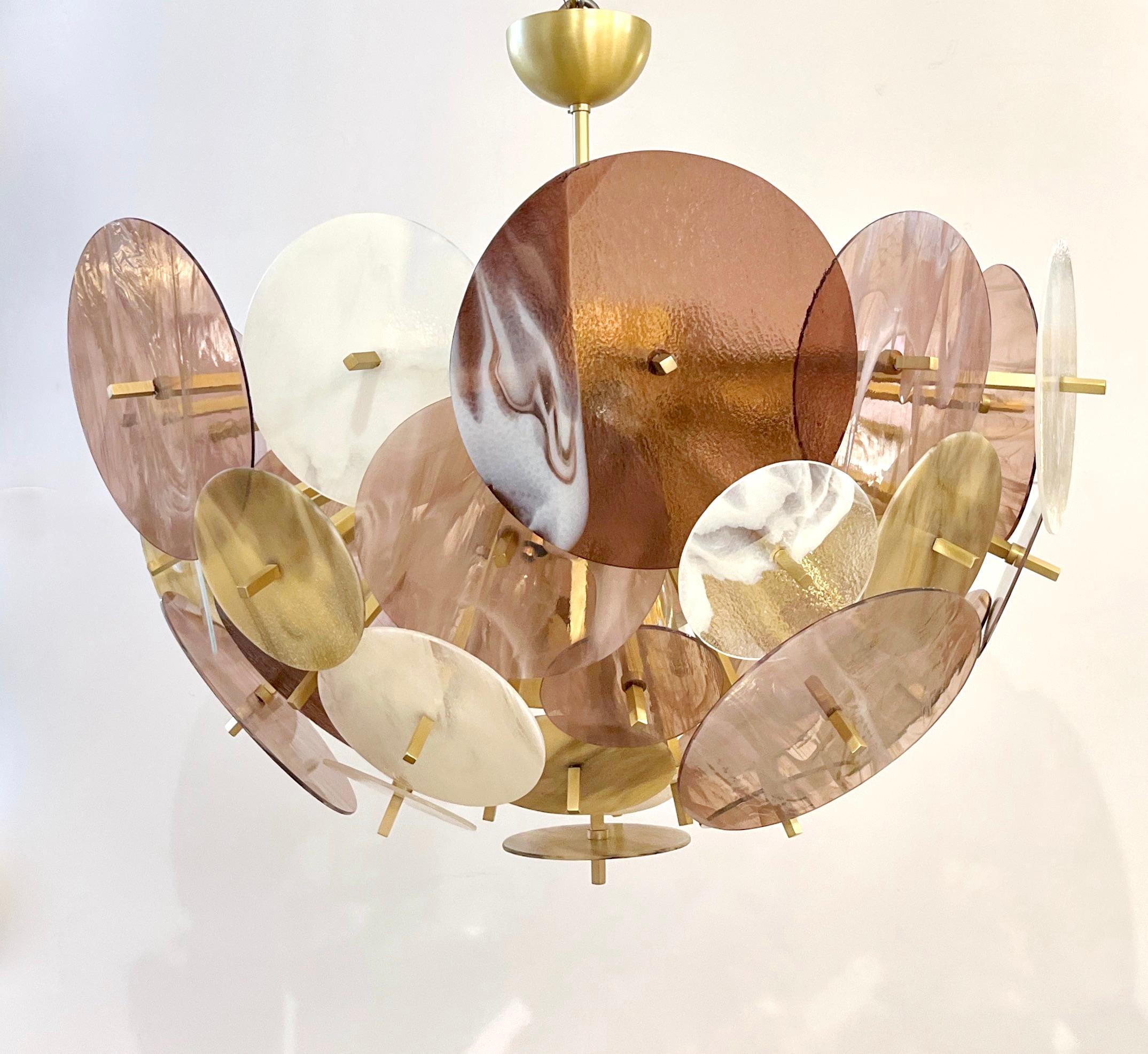 Moderner italienischer Sputnik-Einbaubeleuchtung aus pastellfarbenem, rosa, gelbem und weißem Muranoglas im Angebot 6