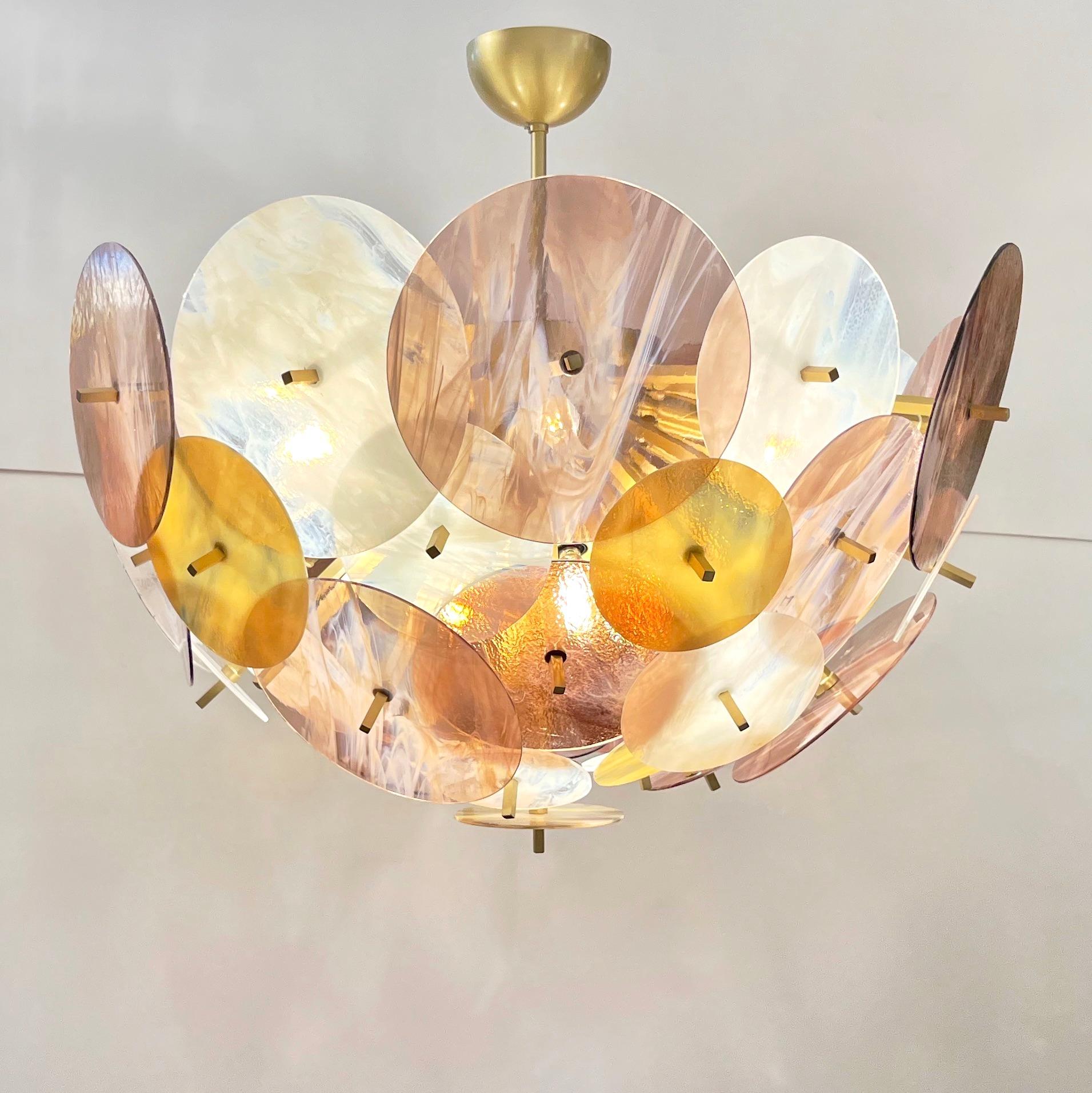 Moderner italienischer Sputnik-Einbaubeleuchtung aus pastellfarbenem, rosa, gelbem und weißem Muranoglas im Angebot 8