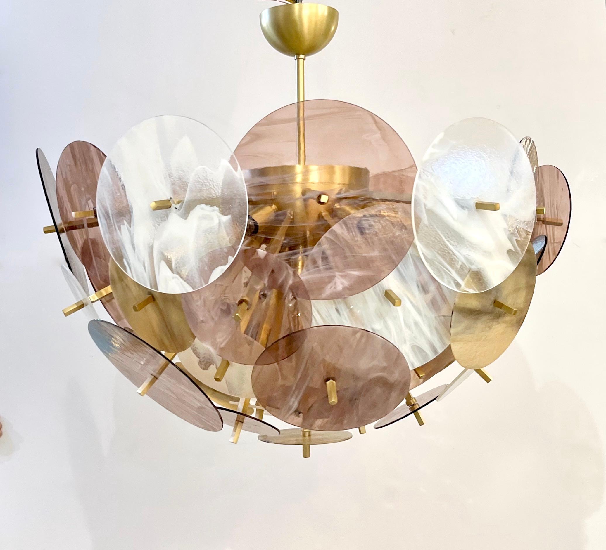 Moderner italienischer Sputnik-Einbaubeleuchtung aus pastellfarbenem, rosa, gelbem und weißem Muranoglas (Organische Moderne) im Angebot
