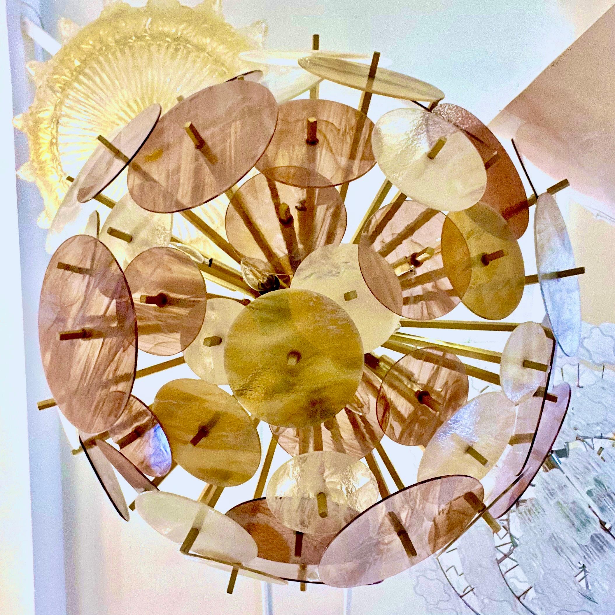 XXIe siècle et contemporain Monture encastrée moderne italienne Spoutnik en verre de Murano rose pastel, rose, jaune et blanc en vente
