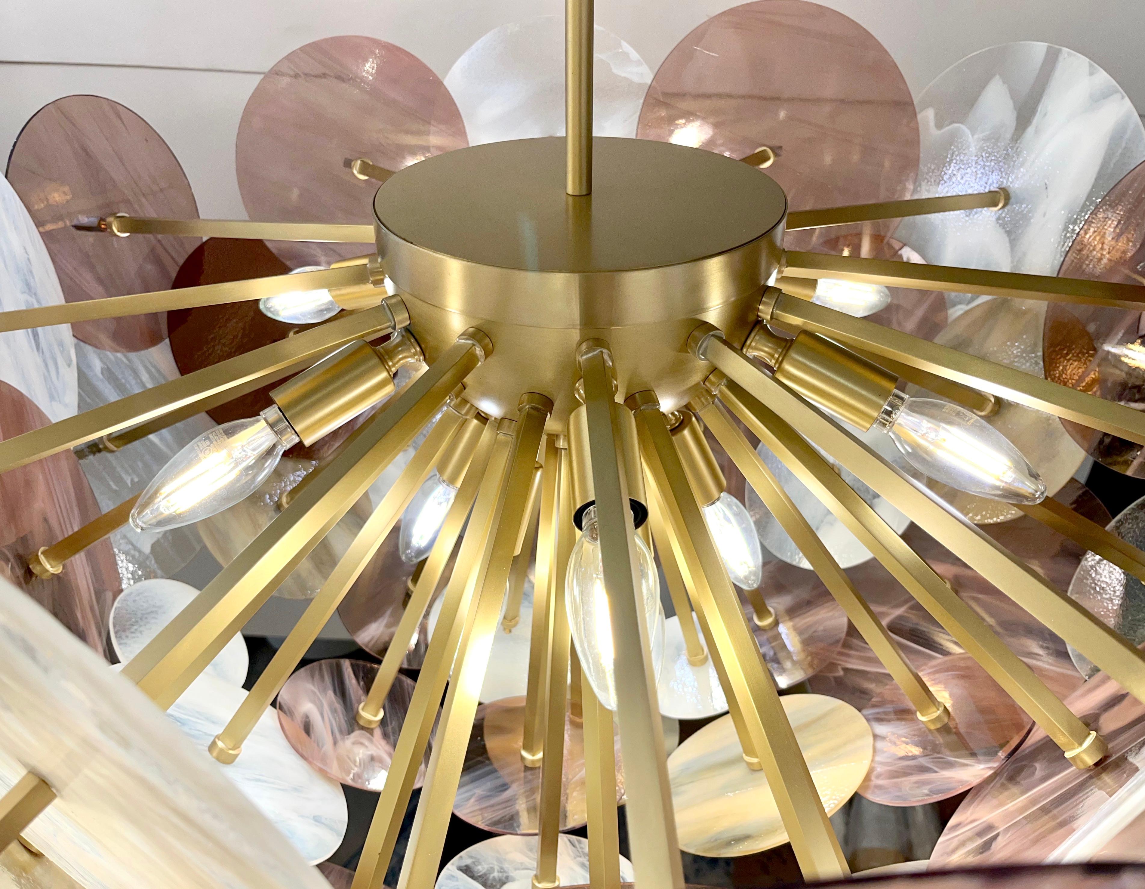 Moderner italienischer Sputnik-Einbaubeleuchtung aus pastellfarbenem, rosa, gelbem und weißem Muranoglas (21. Jahrhundert und zeitgenössisch) im Angebot