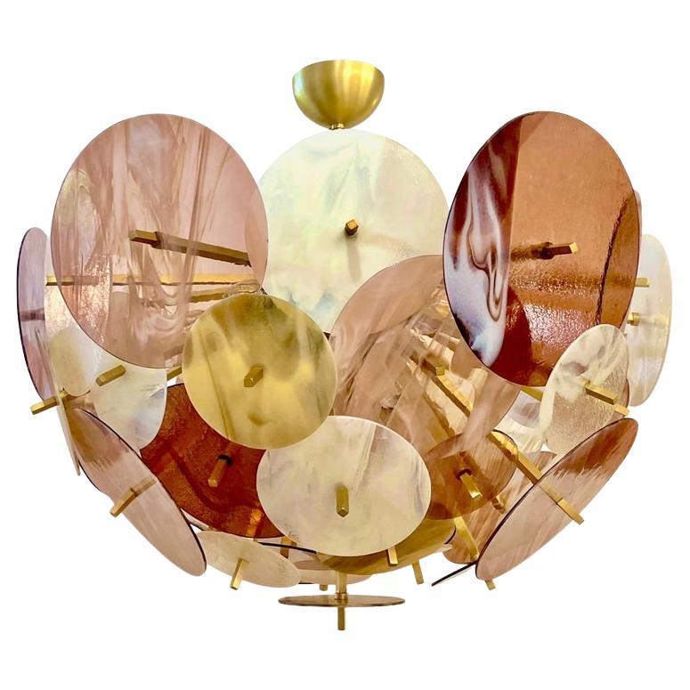 Monture encastrée moderne italienne Spoutnik en verre de Murano rose pastel, rose, jaune et blanc en vente