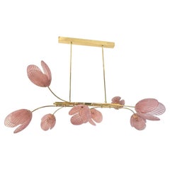 Modern Italian Pink Murano Glass Tulip Flower 8 Branch Airy Brass Chandelier