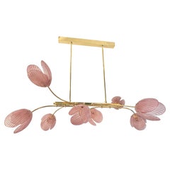 Moderne italienische rosa Murano Glas Tulpe Blume 8 Branch Airy Messing Kronleuchter