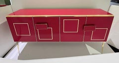 Modern Italian Pink Purple Glass Geometric Postmodern Brass Cabinet Sideboard