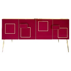 Modern Italienisch Rosa Lila Glas Geometrisch Postmodern Messing Schrank Sideboard