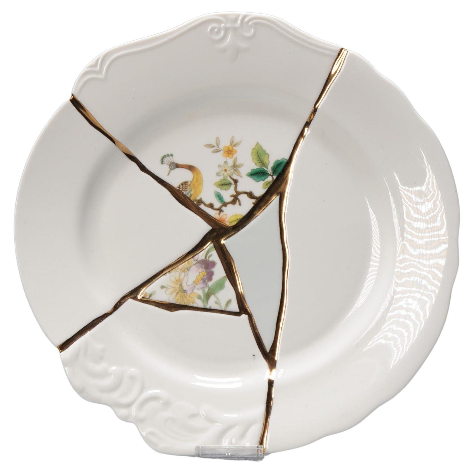 Modern Italian Porcelain Plate European Seletti Japanese Kintsugi Repair For Sale