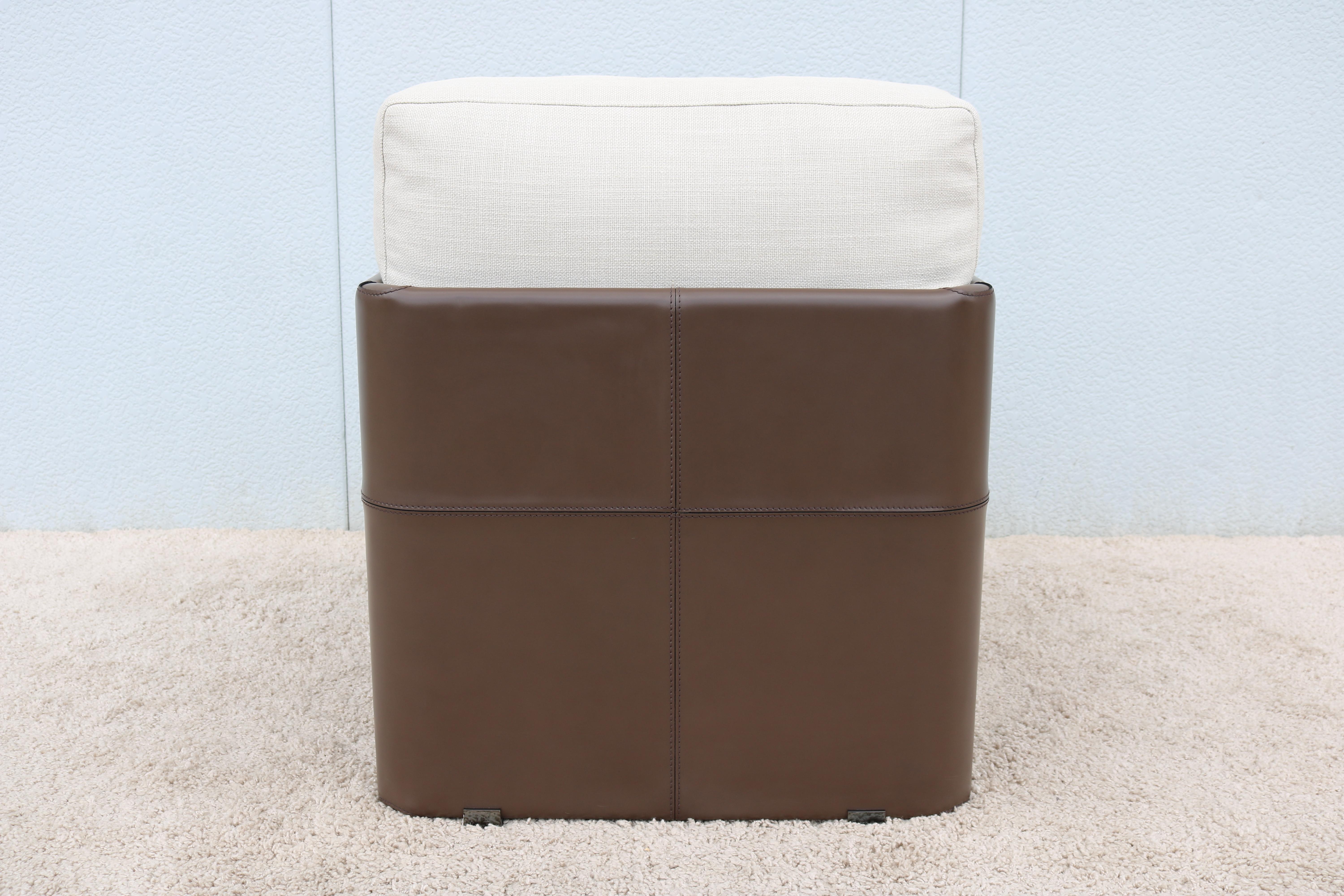 Modern Italian Rodolfo Dordoni for Minotti Brown Leather Luggage Armchair Lounge For Sale 6