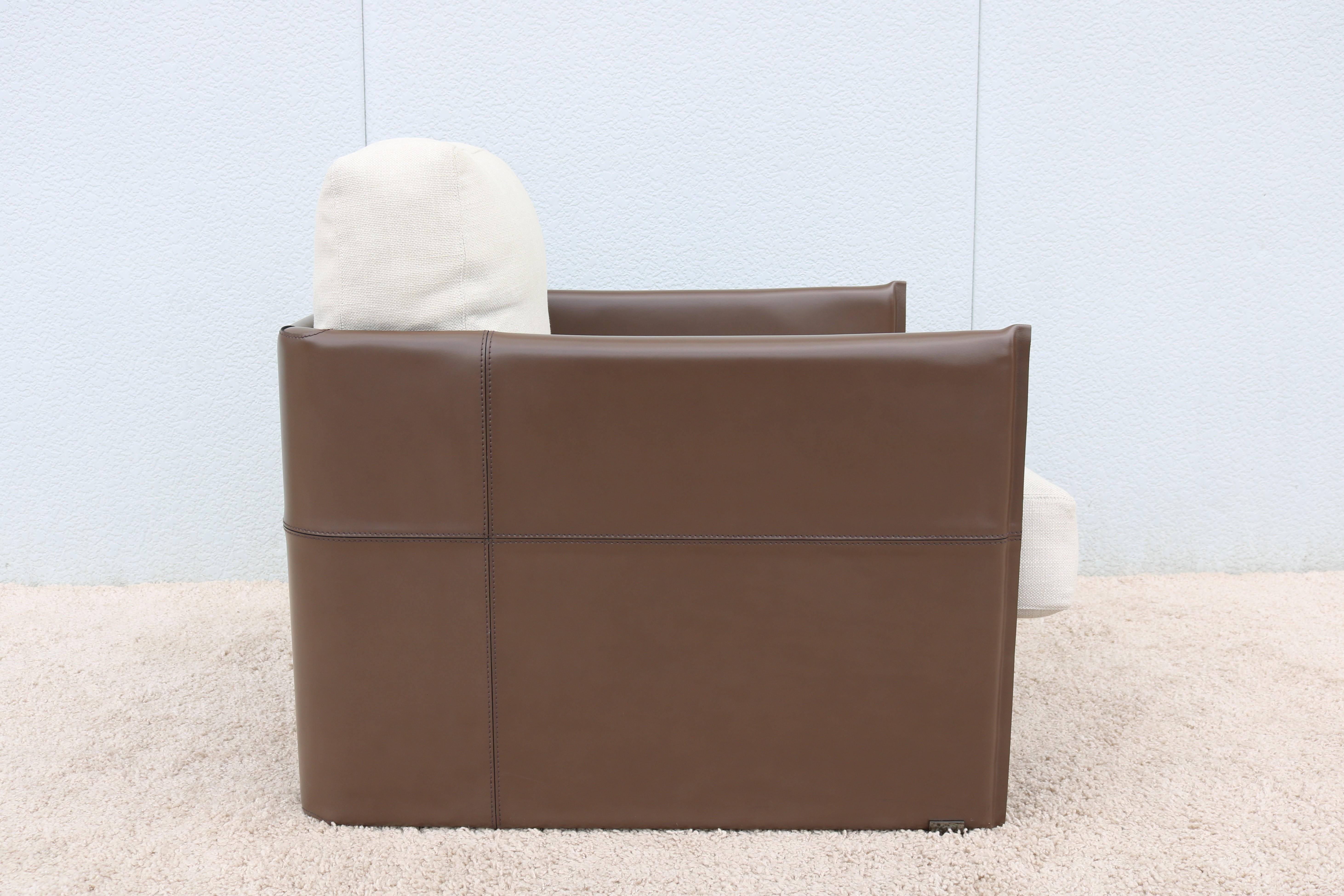 Modern Italian Rodolfo Dordoni for Minotti Brown Leather Luggage Armchair Lounge For Sale 7