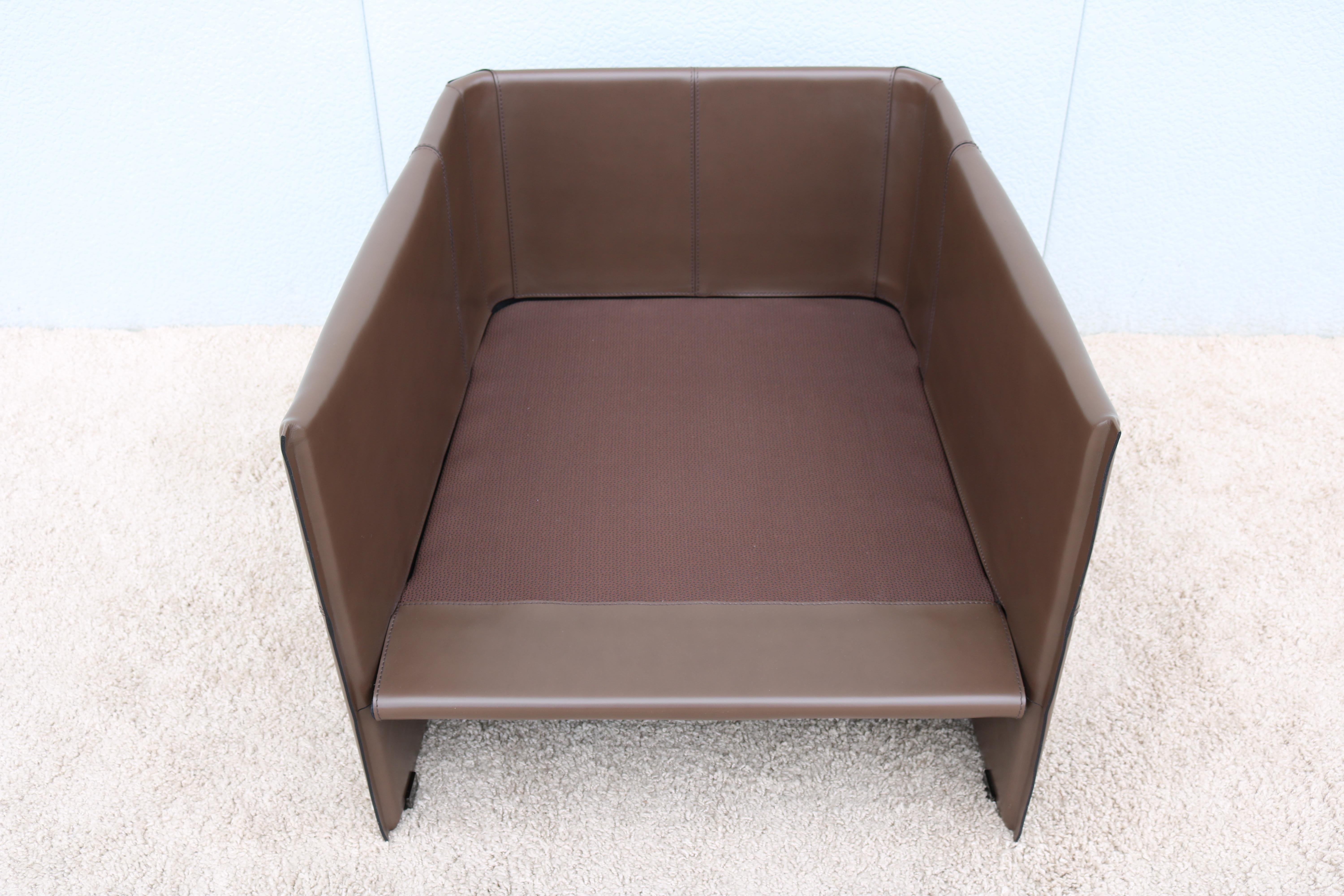 Modern Italian Rodolfo Dordoni for Minotti Brown Leather Luggage Armchair Lounge For Sale 13