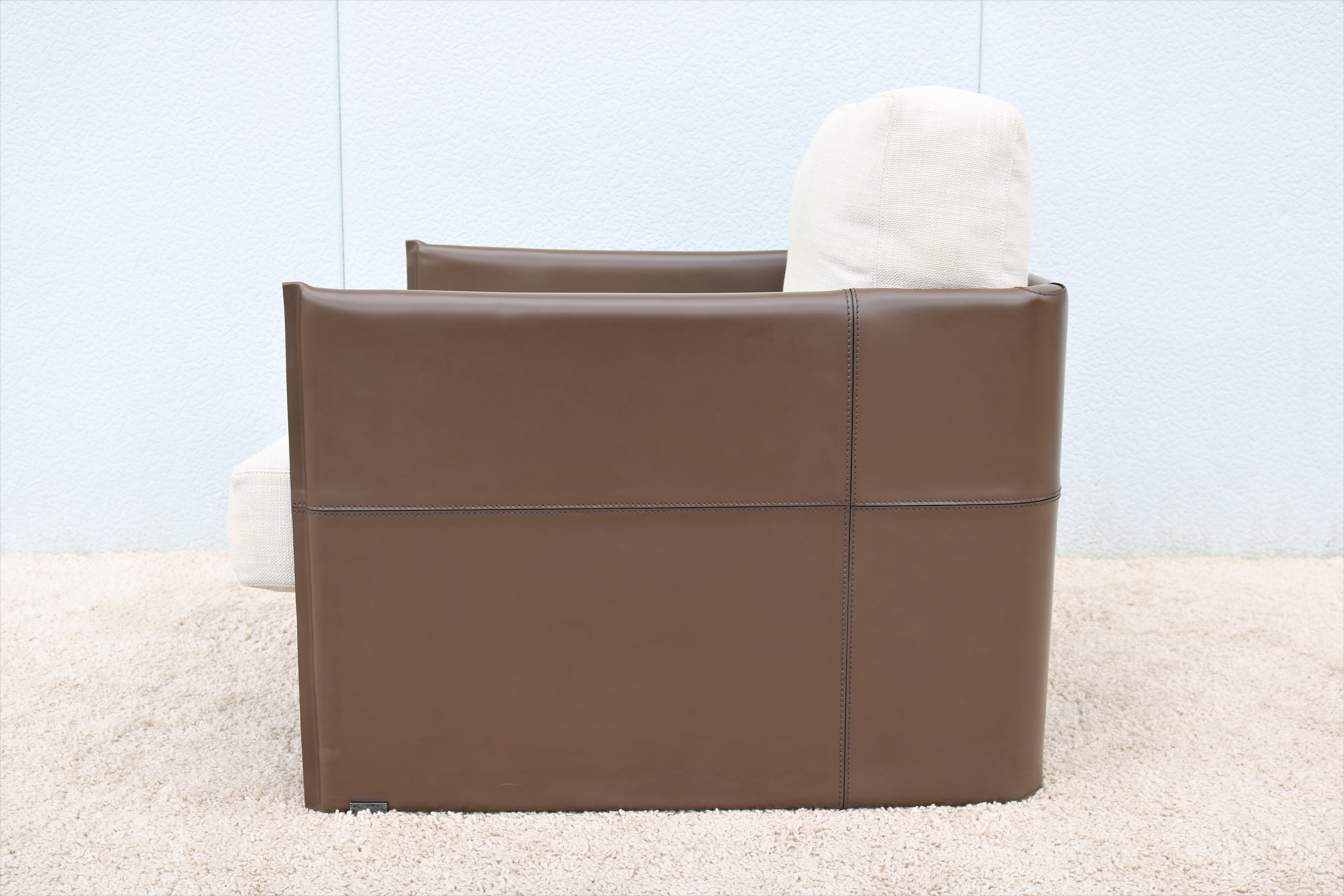 Modern Italian Rodolfo Dordoni for Minotti Brown Leather Luggage Armchair Lounge For Sale 3