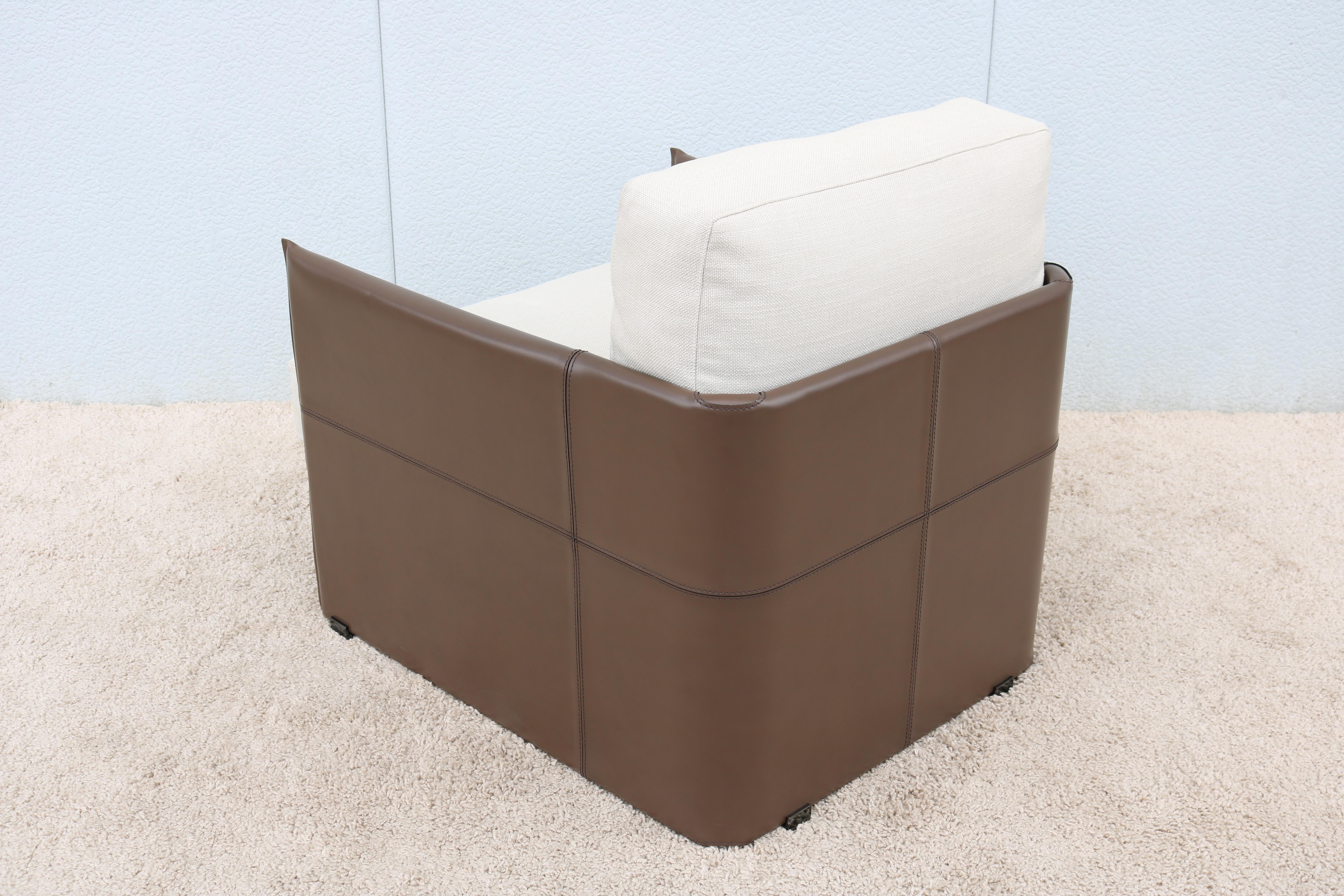 Modern Italian Rodolfo Dordoni for Minotti Brown Leather Luggage Armchair Lounge For Sale 5