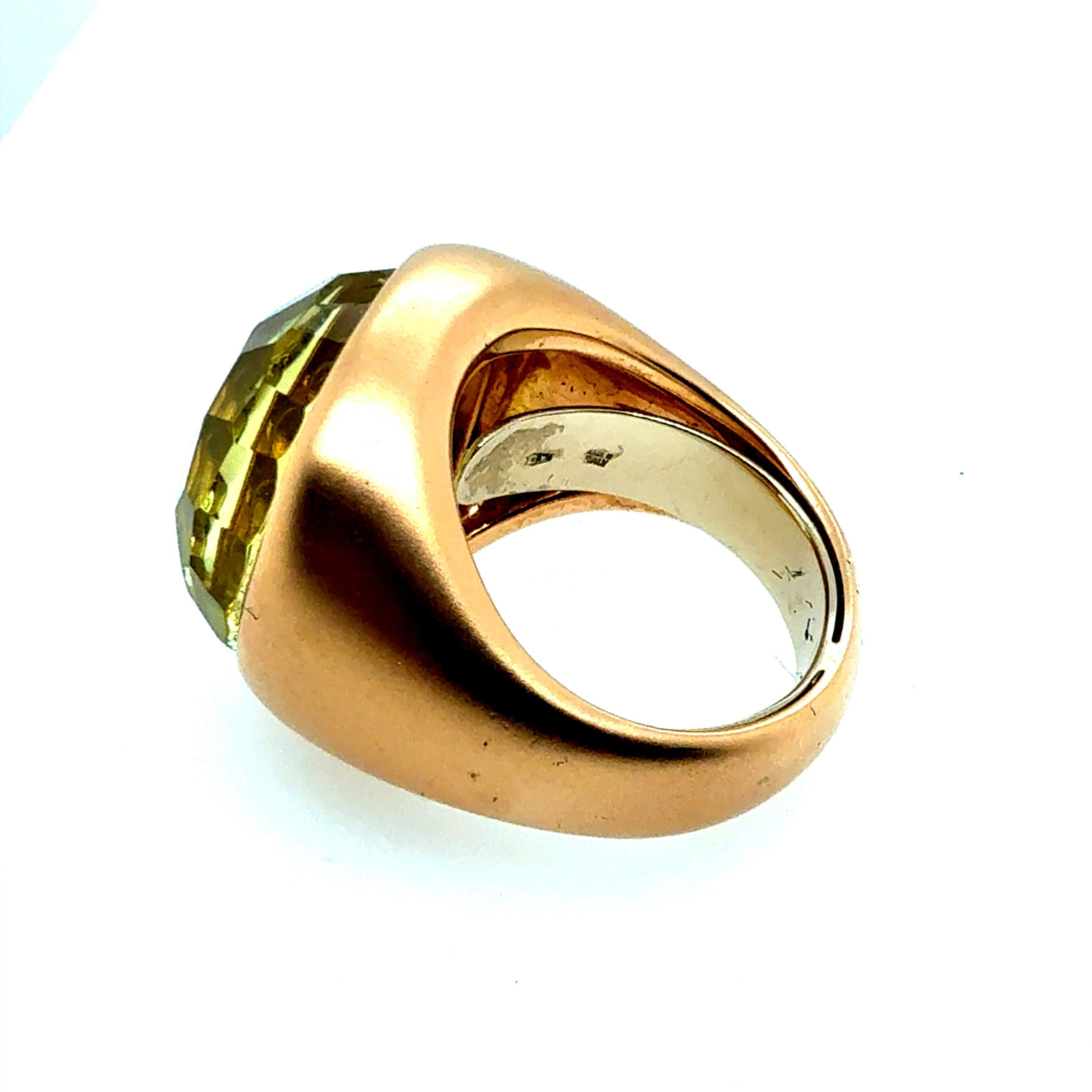 Modern Italian Rose Gold Satin Finish Rose Cut Greenish Quartz Statement Ring For Sale 1