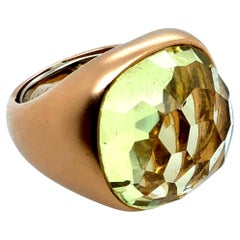 Modern Italian Rose Gold Satin Finish Rose Cut Greenish Quartz Statement Ring