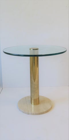 Modern Italian Round Brass, Glass and Marble Side Table by Pace, circa 1970s