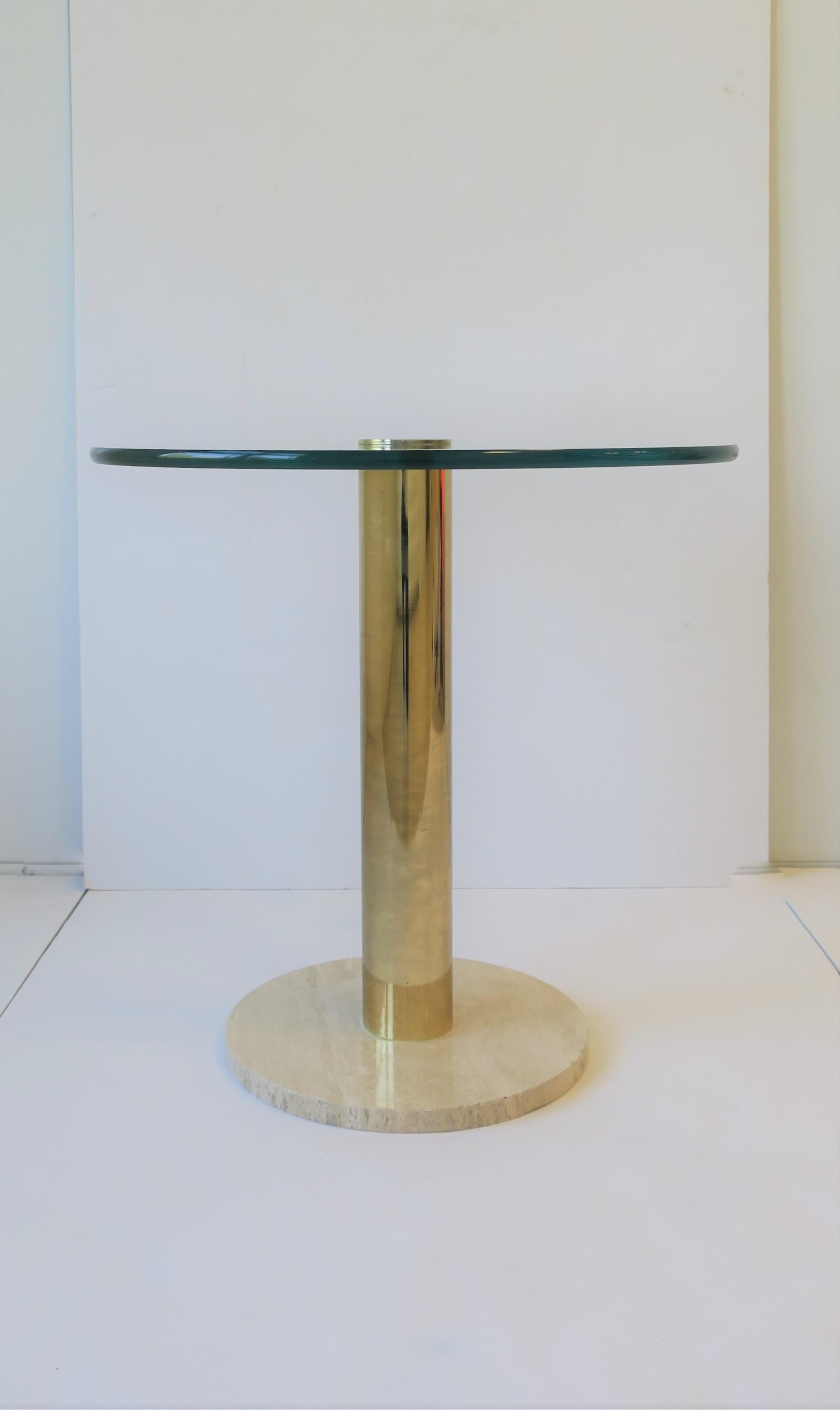 Modern Italian Round Brass, Glass and Marble Side Table by Pace, circa 1970s In Good Condition In New York, NY