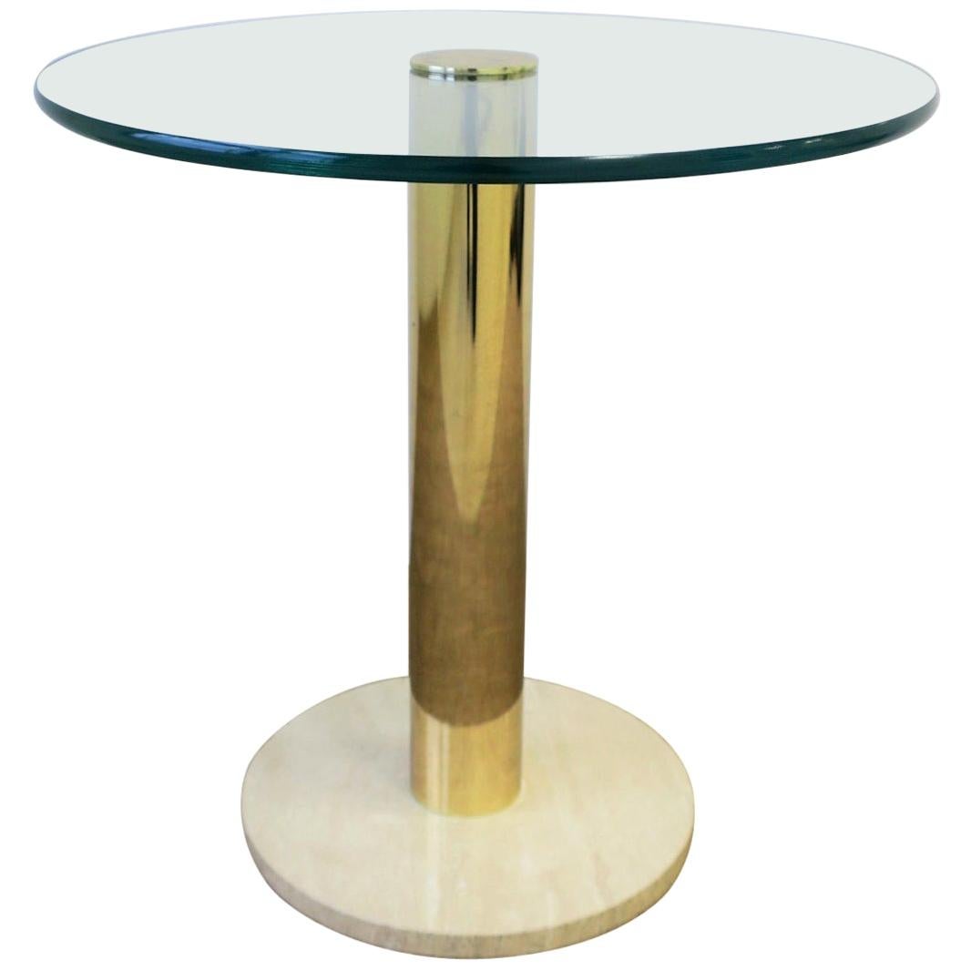 Modern Italian Round Brass, Glass and Marble Side Table by Pace, circa 1970s