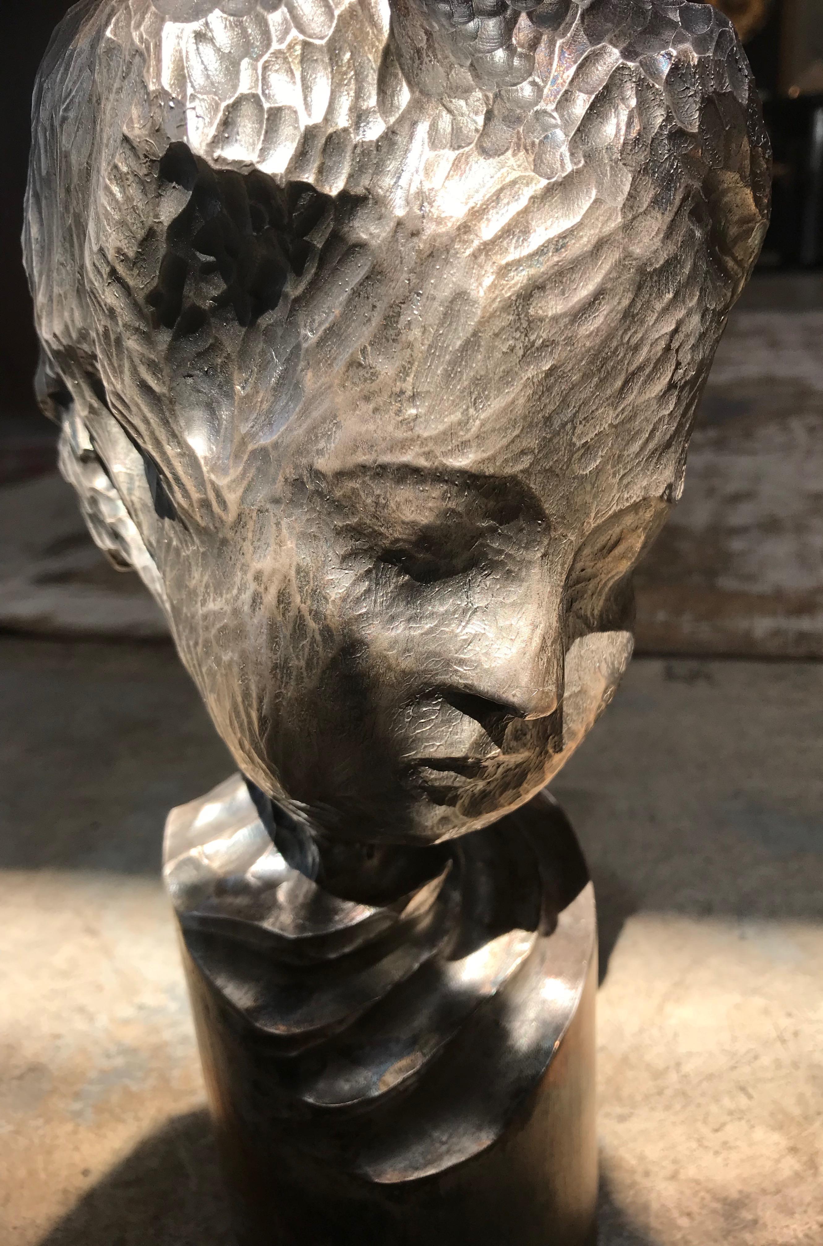 Modern Italian Sculpture Sterling Silver Child Portrait, 1970s 3