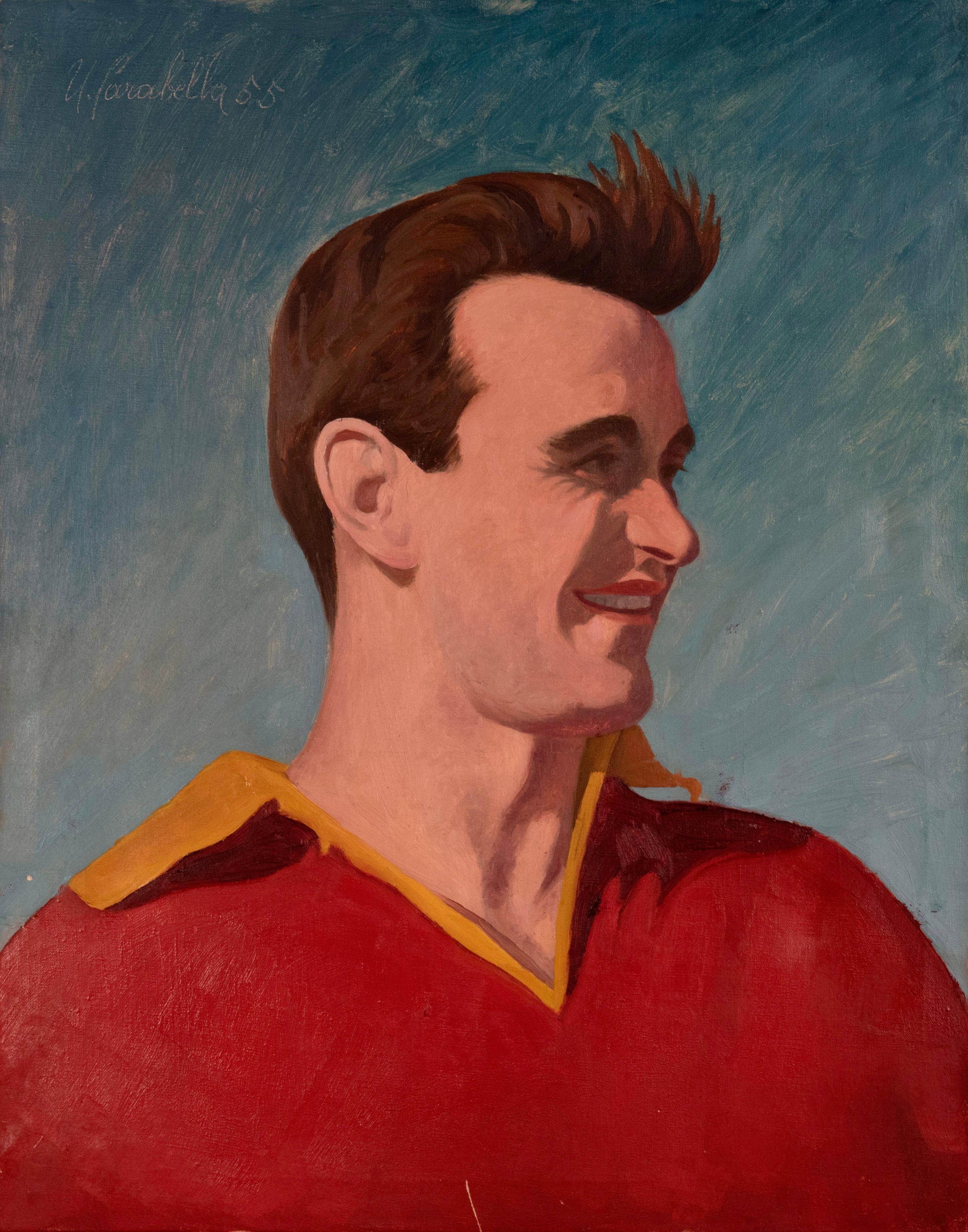 Mid-Century Modern Modern Italian Signed Portrait as Roma Football Player For Sale