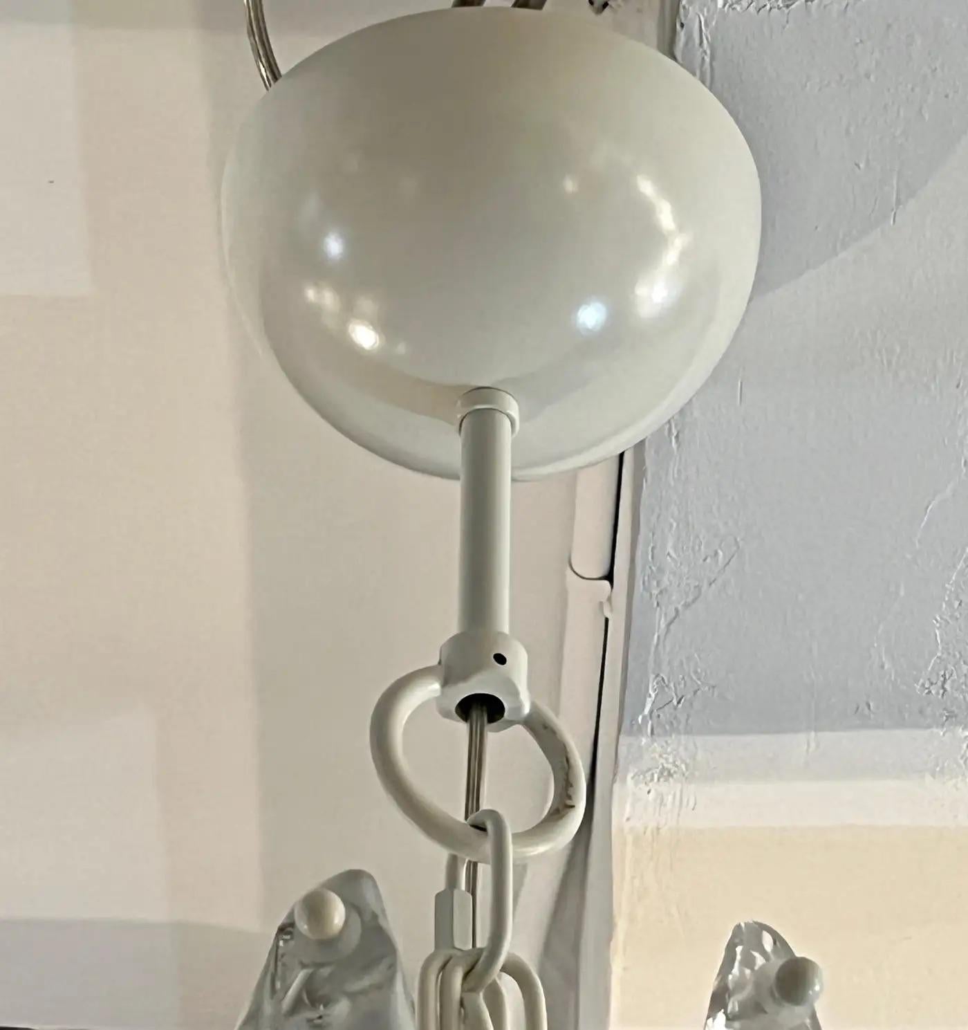 Modern Italian Silver Gold Frosted White Crystal Murano Glass Icicle Chandelier For Sale 7