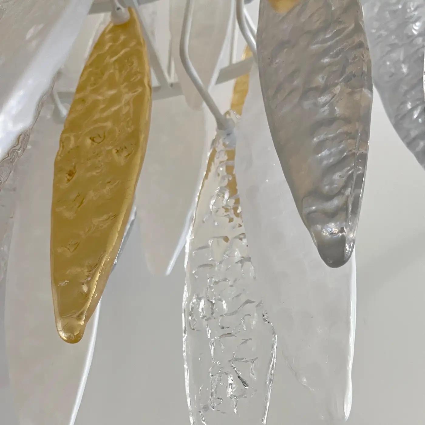 Modern Italian Silver Gold Frosted White Crystal Murano Glass Icicle Chandelier For Sale 2