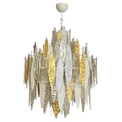 Modern Italian Silver Gold Frosted White Crystal Murano Glass Icicle Chandelier