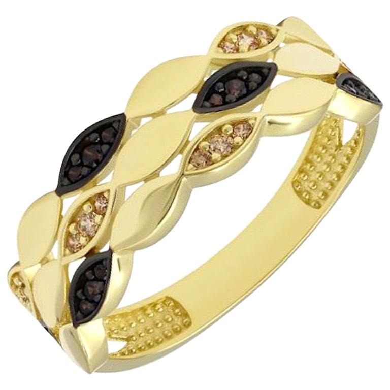 Modern Italian Style Yellow Gold Zirconia Ring for Her