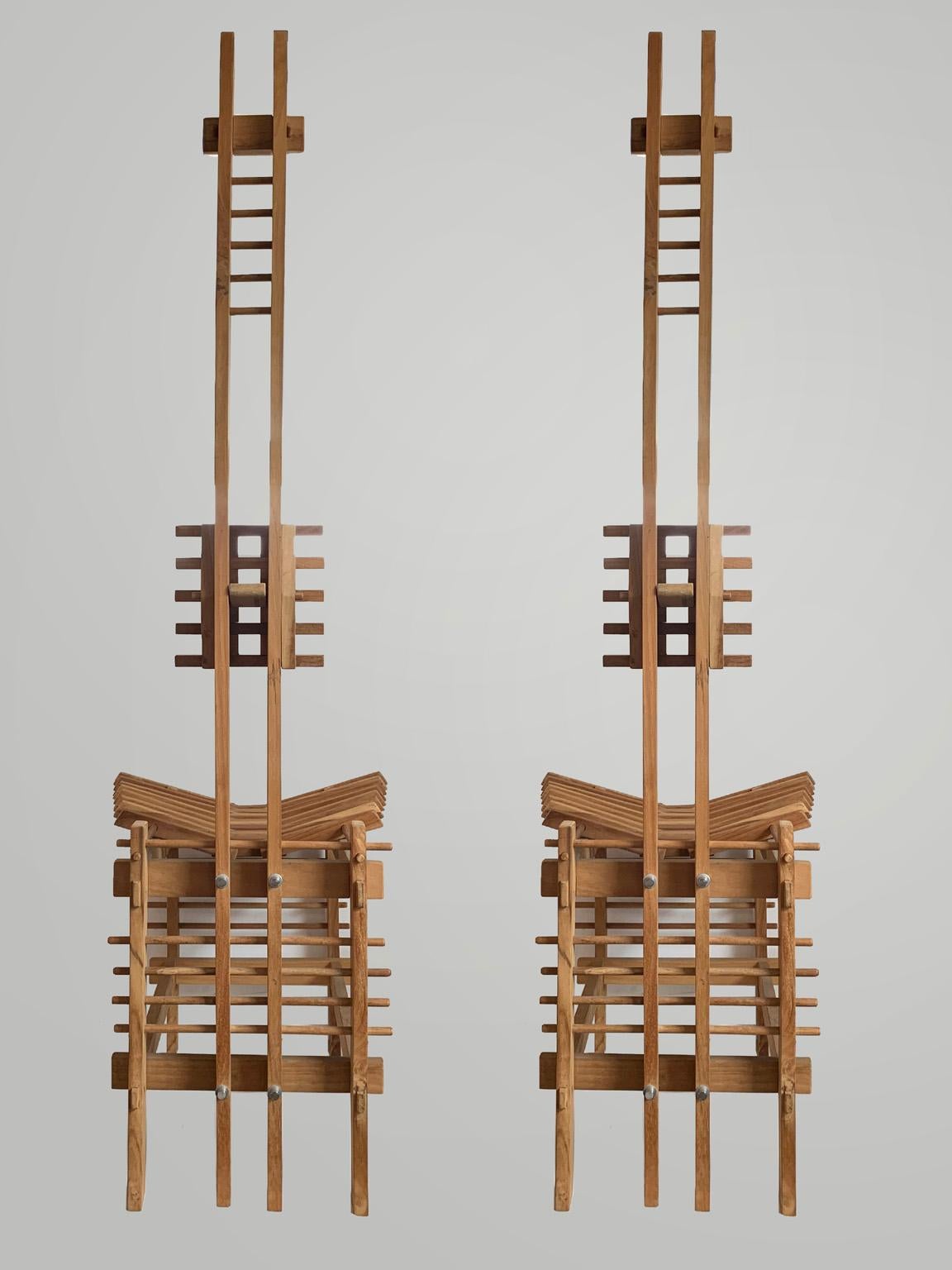 Modern Italian Tall Beech Anacleto Spazzapan Chairs, Pair 3