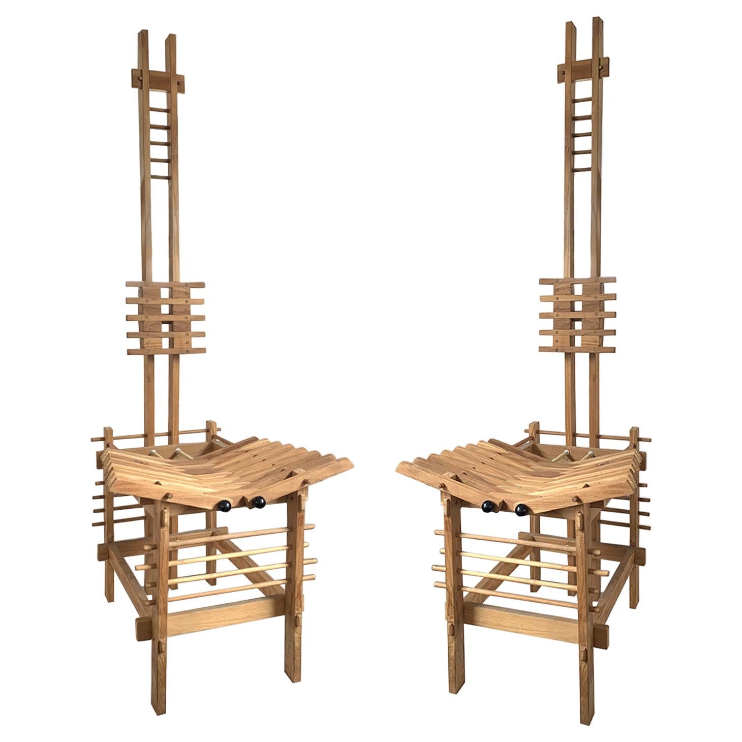 Modern Italian Tall Beech Anacleto Spazzapan Chairs, Pair