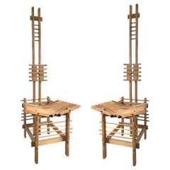 Modern Italian Tall Beech Anacleto Spazzapan Chairs, Pair