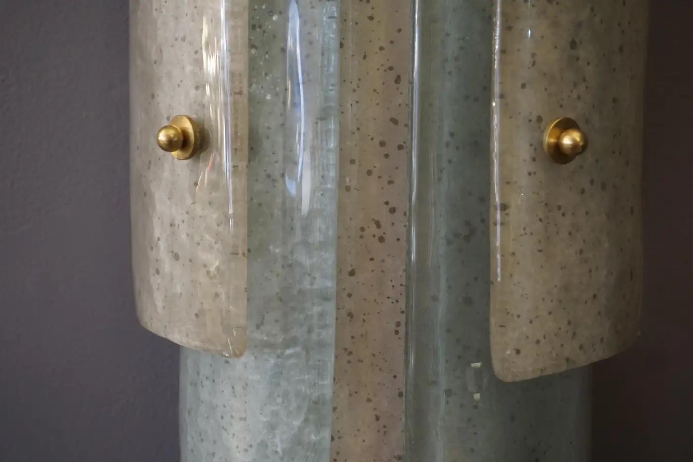 Modern Italian Tall Layered Wall Light in White Blue Gray Frosted Murano Glass For Sale 8