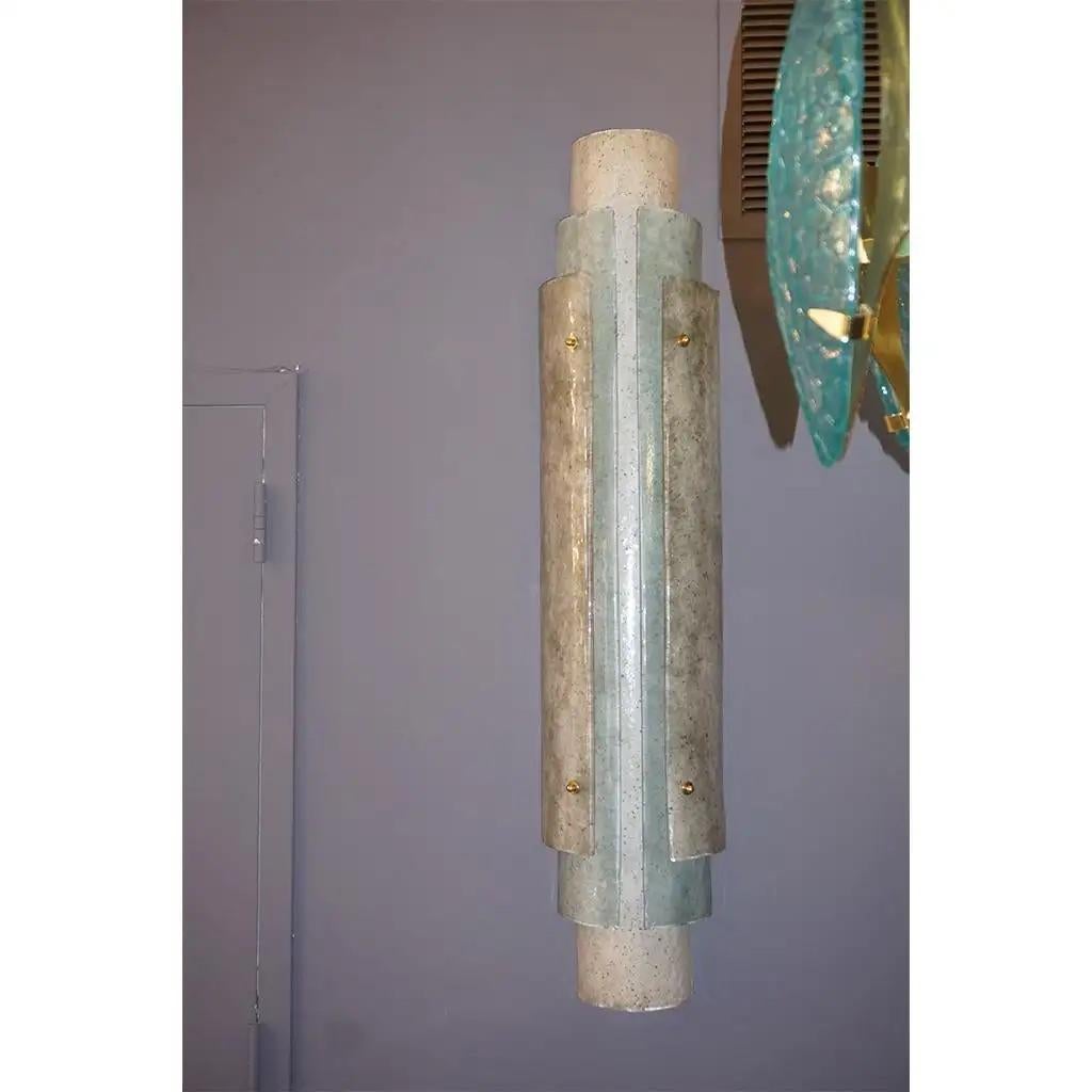 Modern Italian Tall Layered Wall Light in White Blue Gray Frosted Murano Glass For Sale 12