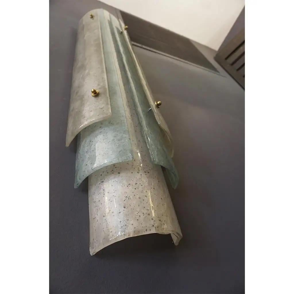 Modern Italian Tall Layered Wall Light in White Blue Gray Frosted Murano Glass For Sale 13