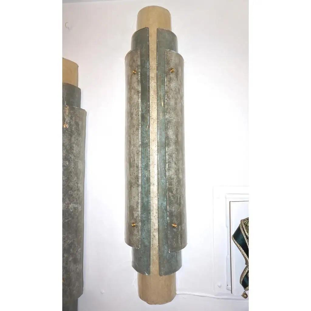 Modern Italian Tall Layered Wall Light in White Blue Gray Frosted Murano Glass For Sale 14