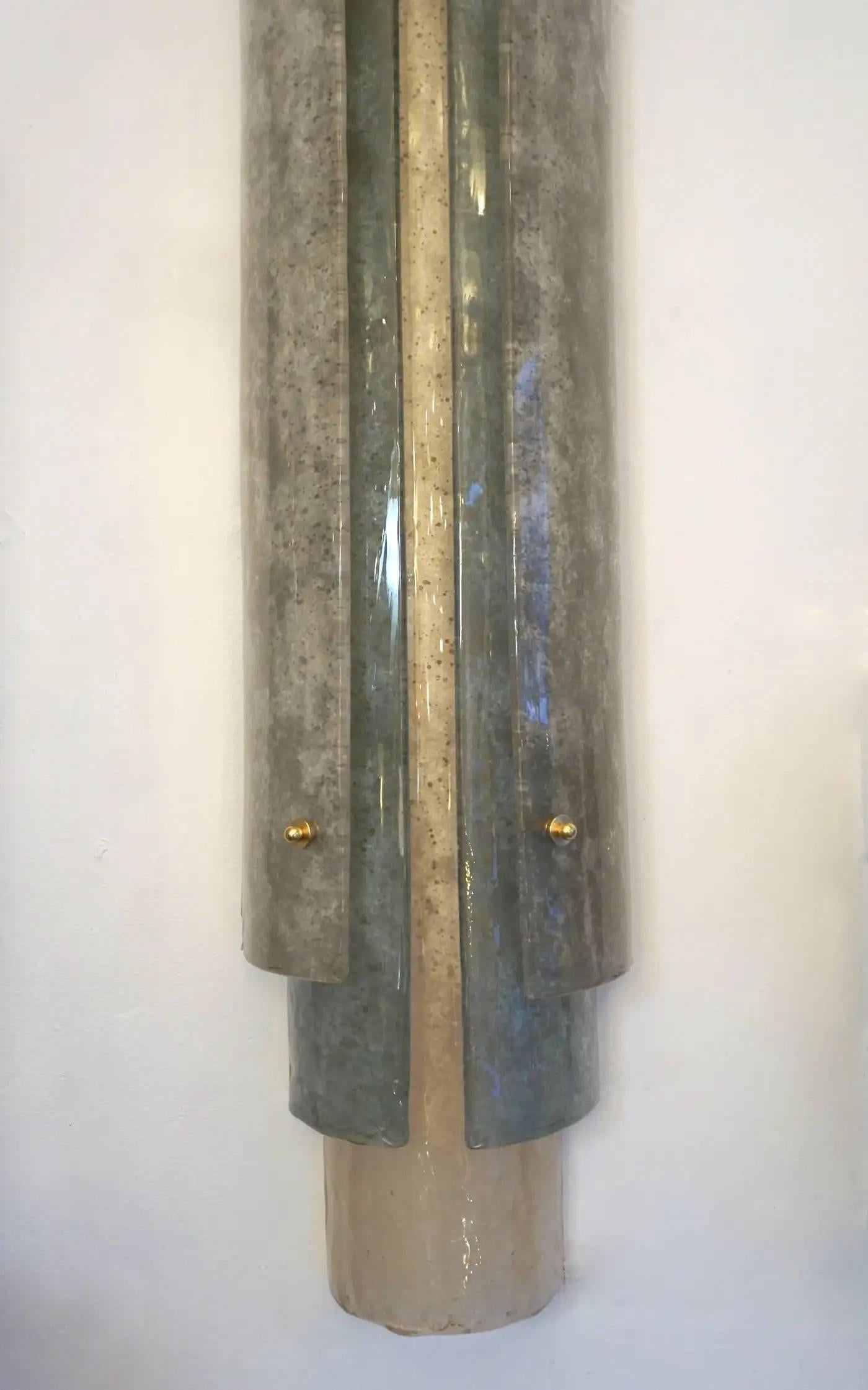 Modern Italian Tall Layered Wall Light in White Blue Gray Frosted Murano Glass For Sale 1
