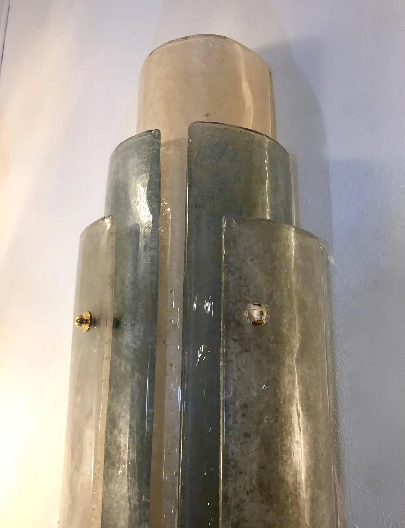 Modern Italian Tall Layered Wall Light in White Blue Gray Frosted Murano Glass For Sale 3