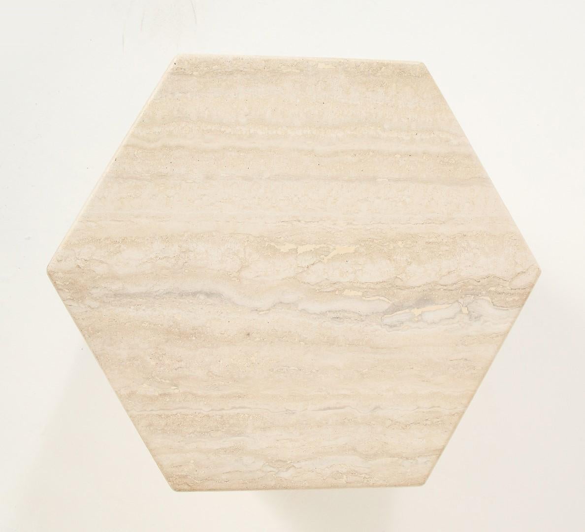 Modern Italian Travertine Hexagonal Side Table or Pedestal In Good Condition In Chicago, IL