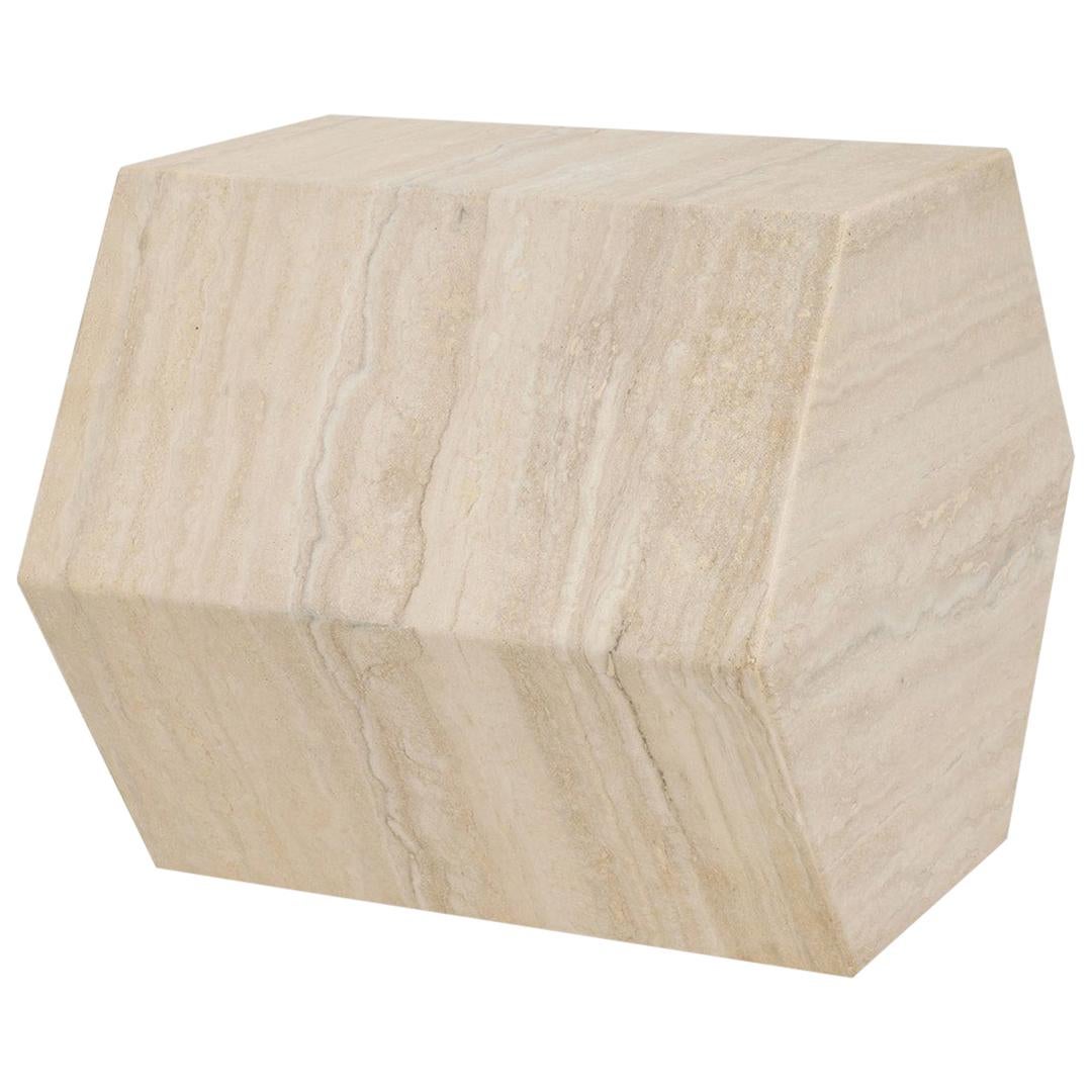 Contemporary Modern Italian Travertine Hexagonal Side Table or Pedestal