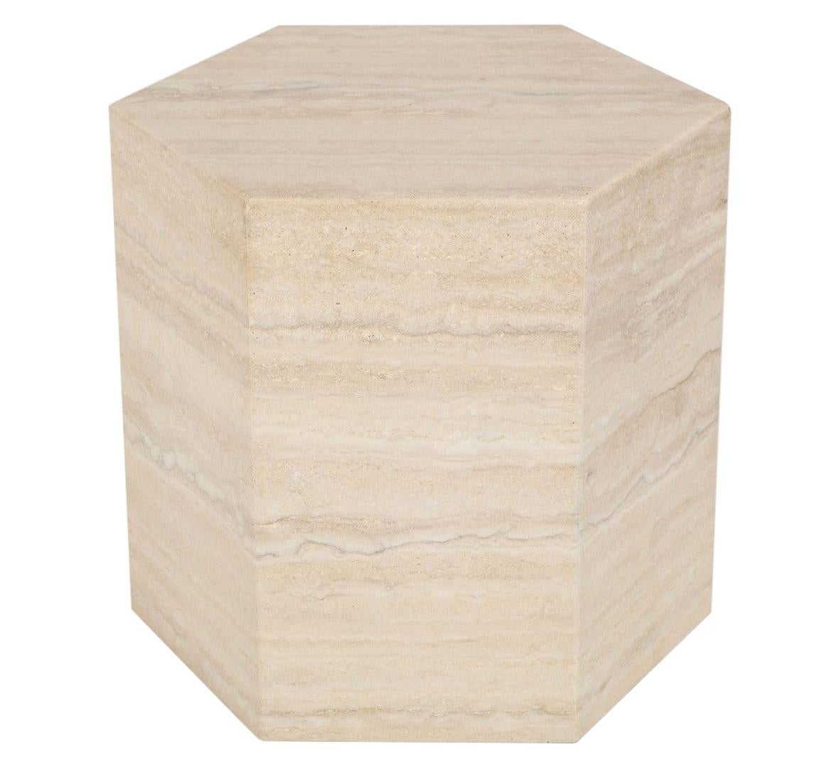 Modern Italian Travertine Hexagonal Side Table or Pedestal