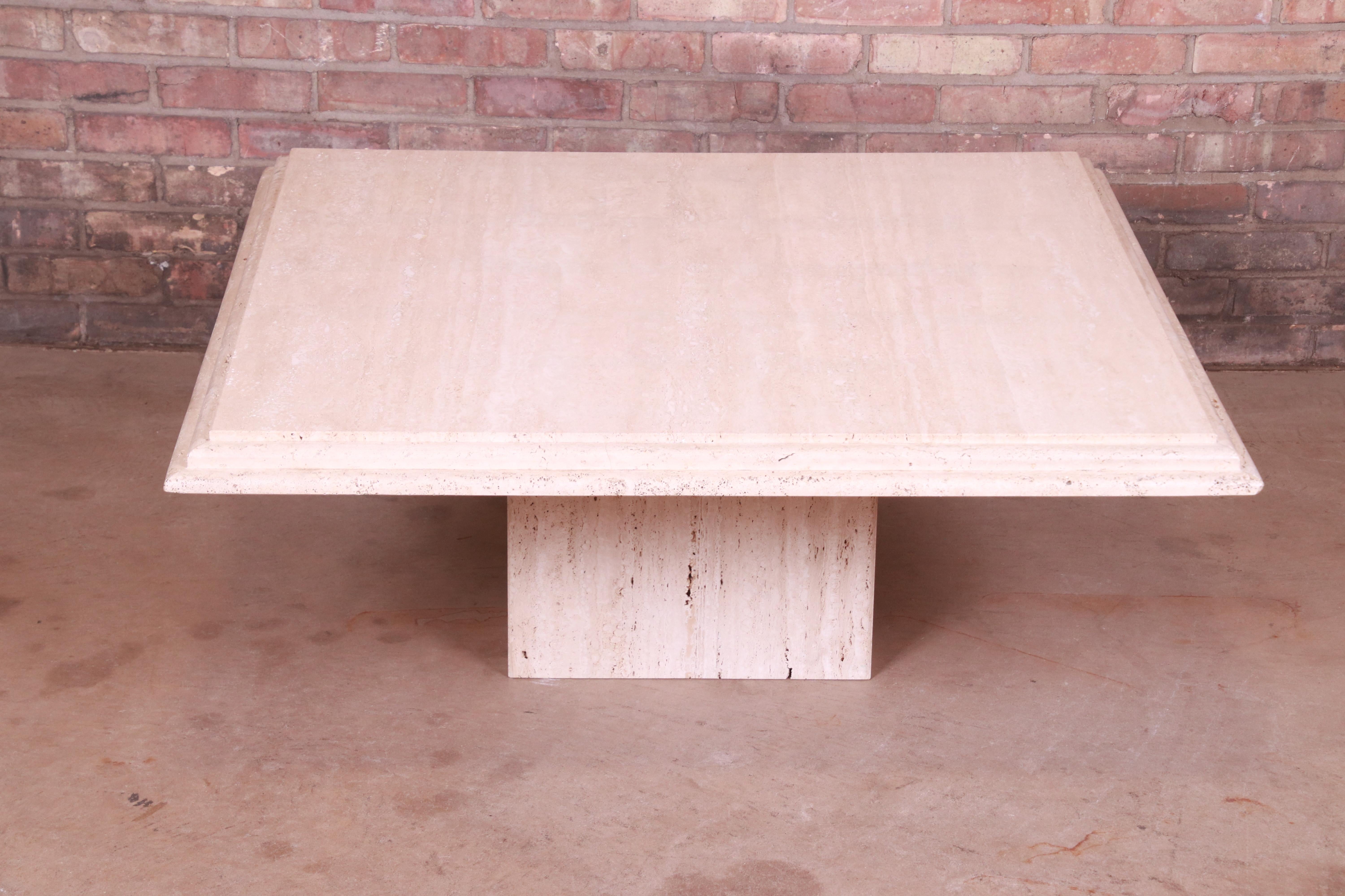 Modern Italian Travertine Marble Cocktail Table, Circa 1970s In Good Condition In South Bend, IN
