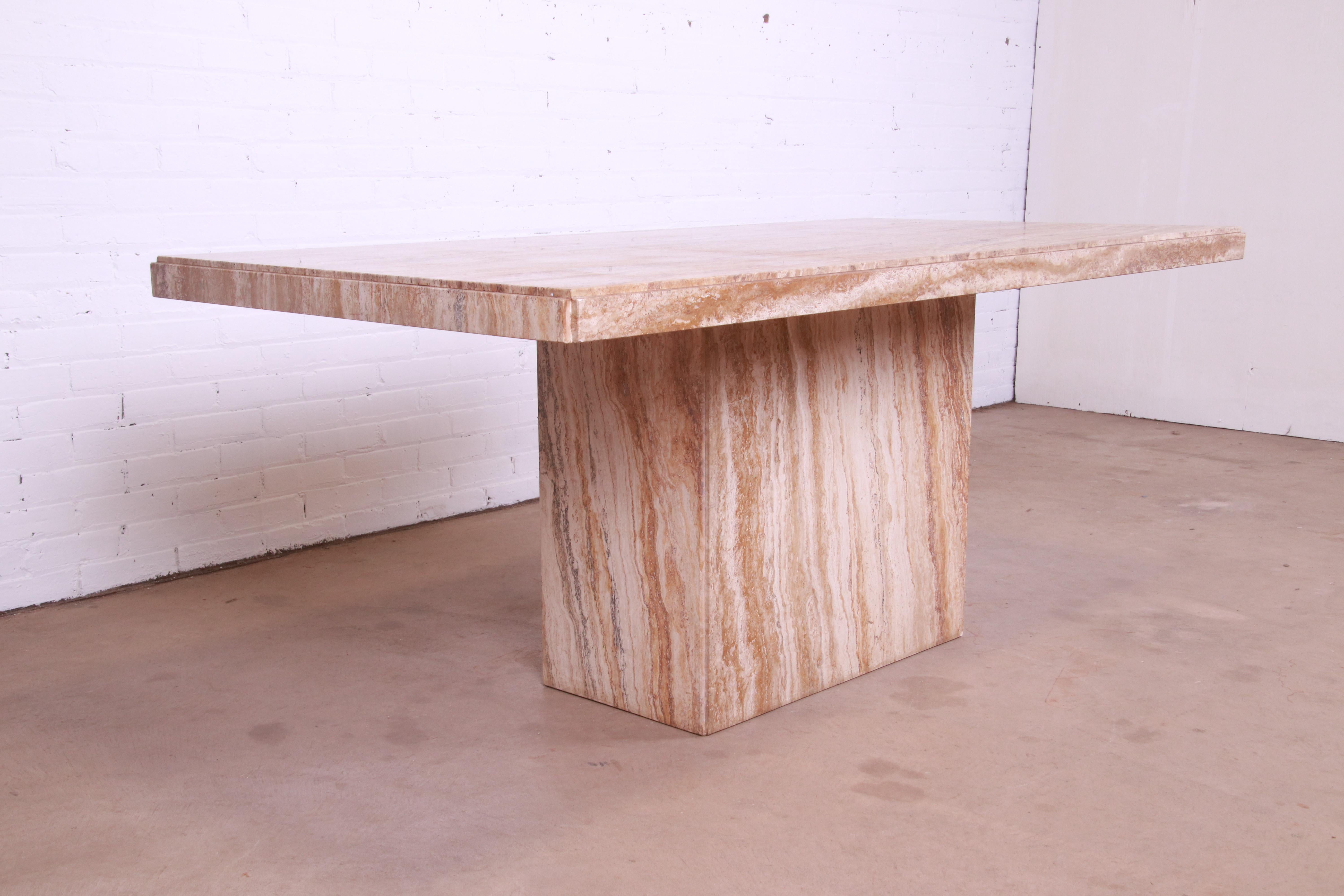 Modern Italian Travertine Marble Pedestal Dining Table, circa 1970s 1